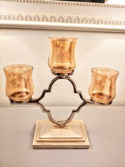 Candle Holder Centerpiece Chrome with wood Base