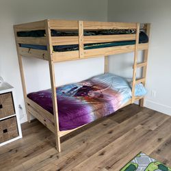 Wood Twin Bunk Bed w/ 2 Mattresses