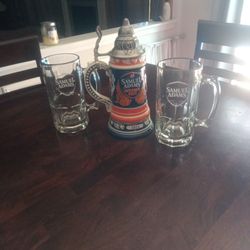 Sam Adams Stein And 2-32oz Beer Mugs