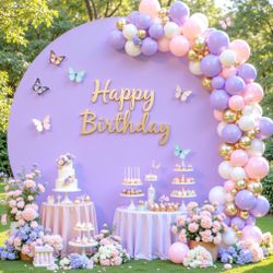 6.6 FT Purple Round Backdrop Cover For Circle Balloon Arch Stand Lavender Lilac Stretchy Circle Arch Backdrop Covers For Wedding Arch Baby Shower Birt