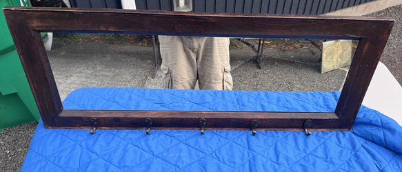 Mirror With Wood frame & Coat Hooks