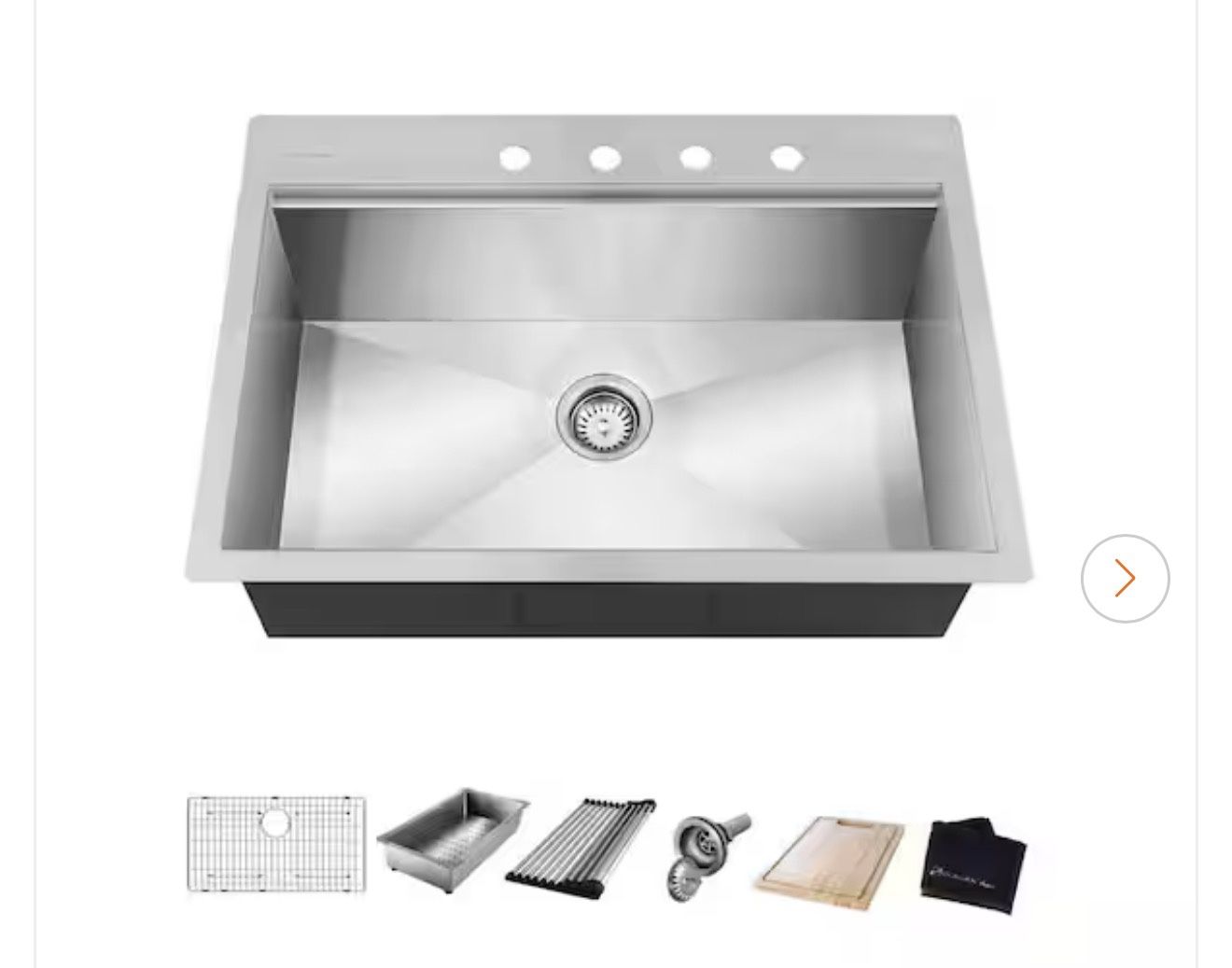 Zero Radius 32 in. Drop In Single Bowl 18 Gauge Stainless Steel Kitchen Sink with Accessories