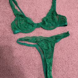 New Small green lace bra panty Lingere set festival thong