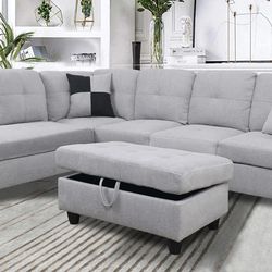 Light-gray  Sectional Couch With Ottoman . NEW