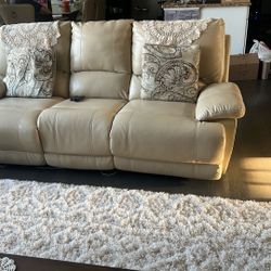 Recliner Beige Leather Sofa