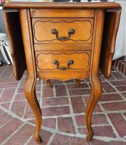 French Provincial Drop-Leaf Side Table with Drawers