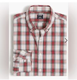 NWT J.Crew Tartan Slim Untucked-Fit Flex Casual Shirt - Ivory Festival Red BB708