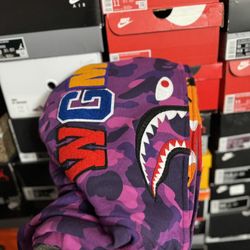 BAPE Color Camo Tiger Shark Wide Full Zip Double Hoodie (SS22) Purple size 2XL Looks Like It Will Fit L/XL
