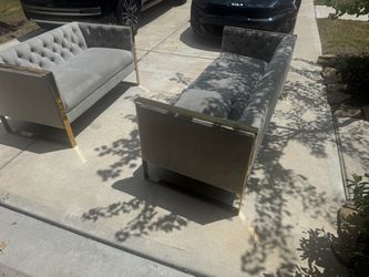 Gray Velvet Tufted Sofa and Loveseat Set