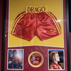 🥊 Dolph Lundgren “Ivan Drago” Signed Boxing Trunks Framed Display – PSA Authenticated 🥊