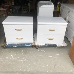 White Pair Of Night Stands On Metal Runners
