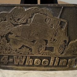 VTG 70's/80’s Brass Belt Buckle  Brass Jeep 4-Wheeling.