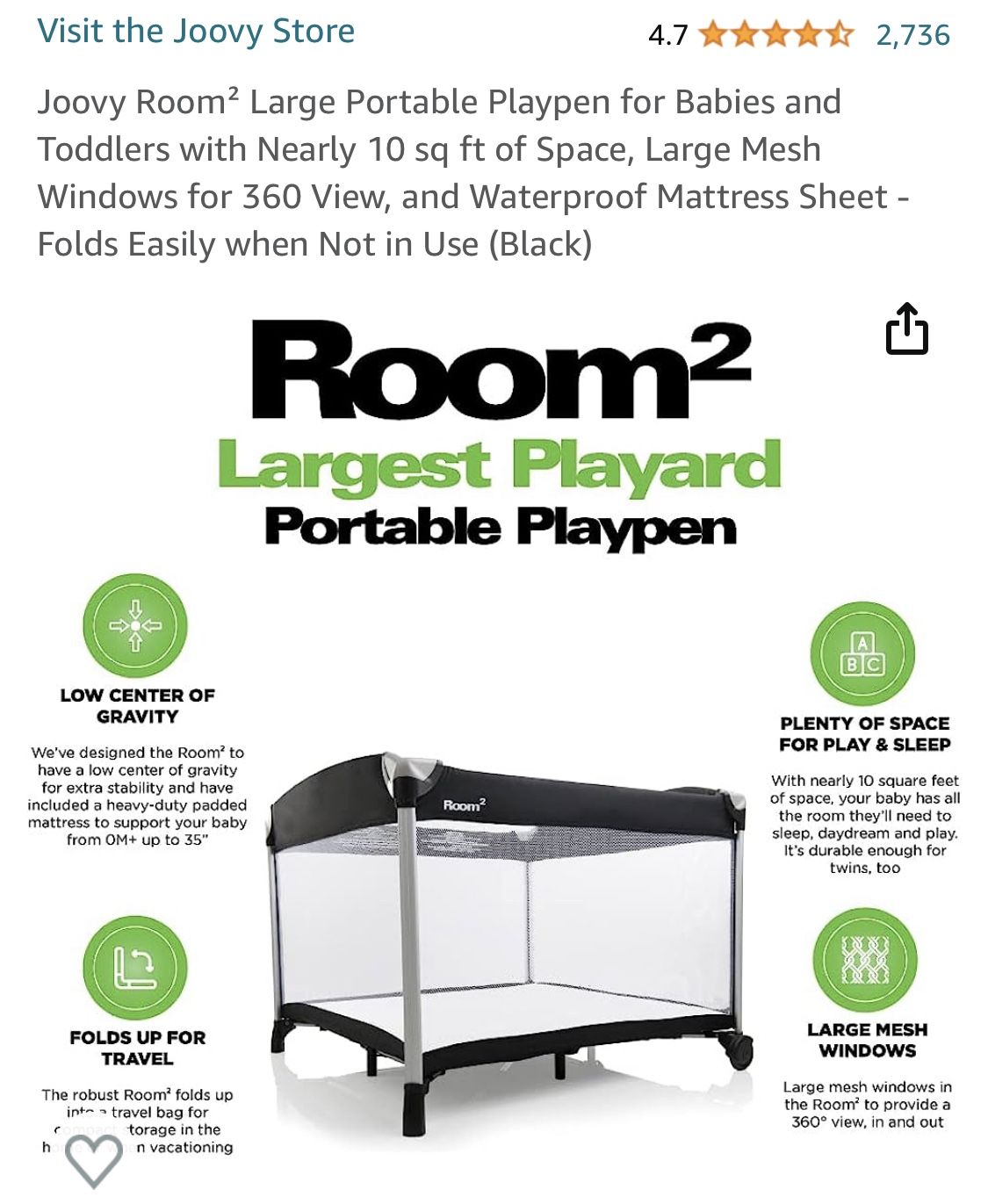 Joovy Room² Large Portable Playpen