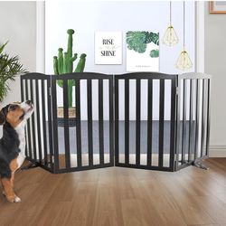 ZJSF Foldable Freestanding Indoor Dog Gate for House Wood Long Pet Gates Dog Fence for Stairs Puppy Gates for Hallways, Puppy Gate, Support Feet Inclu