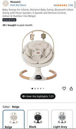 Monamii Baby Swing, 5 Speed, Music, Remote Controlled