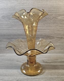 Vintage Large Mid Century Blown Amber Glass Single Horn Epergne.