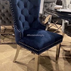 Navy Blue Velvet Chairs W/ Metal Legs Set Of 2 Brand New In Box 