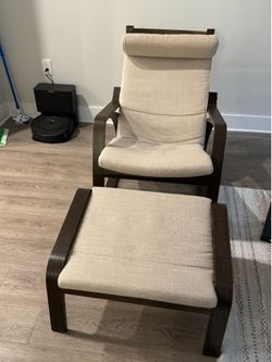 IKEA POANG Chair + Ottoman Set - Dark Brown/Beige