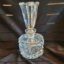 Vintage Heavy Cut Crystal Faceted Perfume Bottle with Elaborate Stopper 6.5"