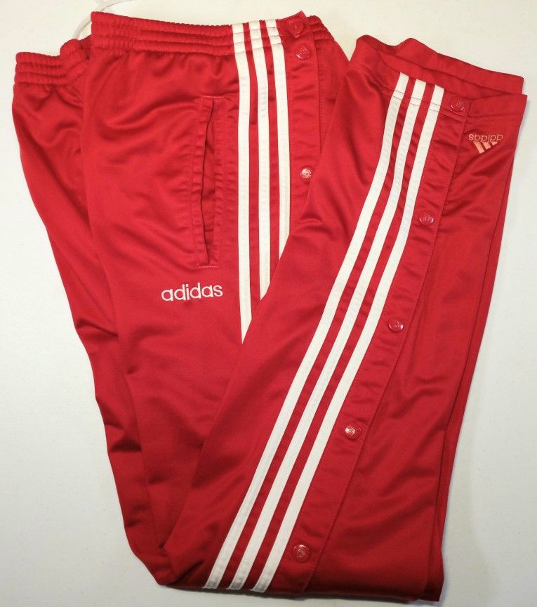 Vtg Adidas Tear Break Away Pants Mens Large Shiny Red/White Stripe Track Basketball Soccer