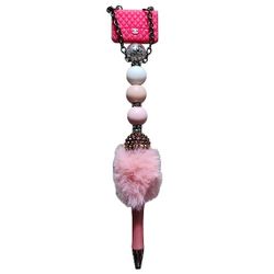 Fashion Fancy Custom Fur Beaded Ballpoint Twist Pen Pink