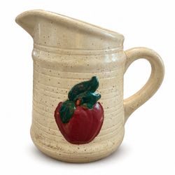 Apple Pitcher 6” Cream Speckled Ceramic Raised Fruit Country Farmhouse Deco
