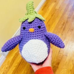 Handmade Crochet Plush – Eggplant Penguin