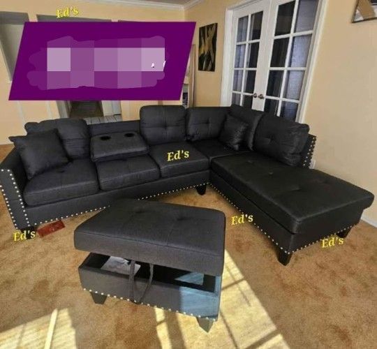 BRAND NEW 3PCS SECTIONAL SOFA SET WITH OTTOMAN AND ACCENT PILLOW INCLUDED $379