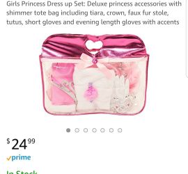 Girls Princess Dress up Set: Deluxe princess accessories with shimmer tote bag