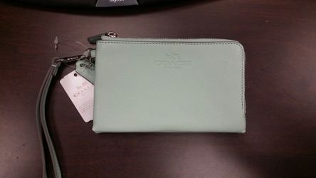 Authentic Coach Double zipper Wristlet - Seaglass Color