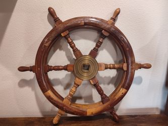 24"Brass Wooden Vintage Ship Steering Wheel Pirate Décor Wood Fishing Wall Boat