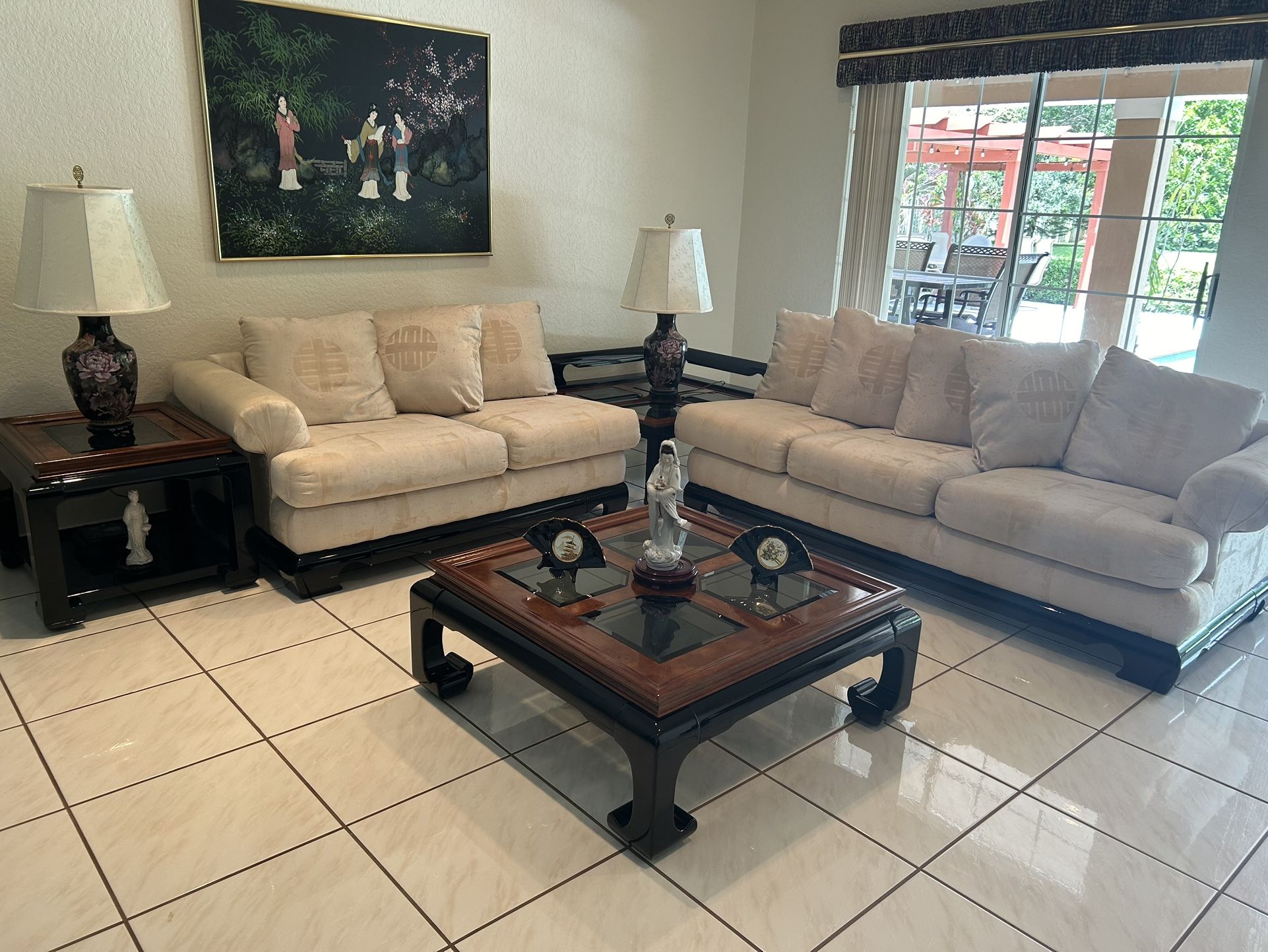 Oriental Furniture Set Couch End Tables Center Table