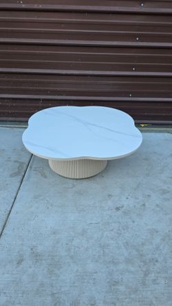 32" White Oval Stone Top Coffee Table