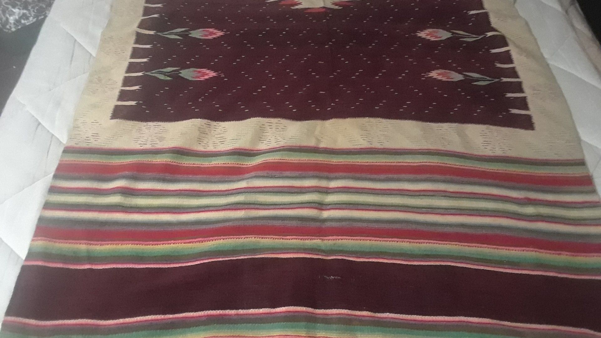 Vintage Antique Mexican Serape Saltillo Blanket Rio Grande Chimayo?