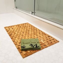 Bamboo Mat with FREE Bamboo Hand Towel. 100% Natural Bamboo. Large 27" x 16" Mat
