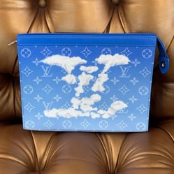 Louis Vuitton LV Monogram A4 Virgil Abloh Blue Clouds Pochette Voyage MM Monogram Clutch