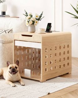 Upgraded Modern Dog Crate Furniture with Charging Station Medium Kennel Indoor with Flip-up Hidden Acrylic Door for Small and Medium Breeds up to 50lb