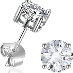 HAINBAG Cubic Zirconia Earrings Studs: Colorful 0.8ct Square Birthstone | Clear 1Ct Diamond CZ Stud Earring, 18K White Gold Plated 925 Sterling Silver