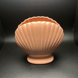 Vintage Japan Peach Coral Clam Shell Vase Planter Art Deco Retro Beach Nautical