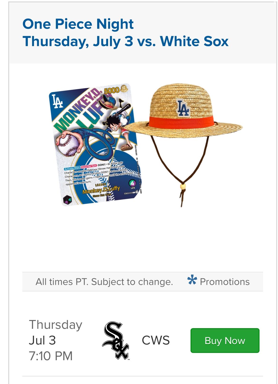 Dodgers Vs White Sox July 3rd