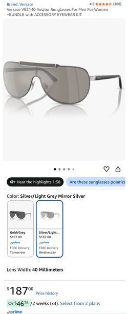 Versace VE2140 Aviator Sunglasses For Men or Women