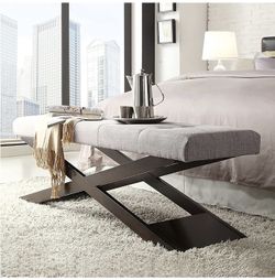 Luxury End of Bed Bench Seat,Linen Upholstered Entryway Shoe Bench with Metal Base,Modern Living Room Accent Bench Creative Decorative Furniture-Gray 