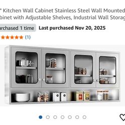 59" Kitchen Wall Cabinet Stainless Steel Wall Mounted Cabinet with Adjustable Shelves, Industrial Wall Storage Cabinet for Garage Warehouse Commercial