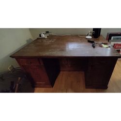 Antique Red Oak Partners Desk