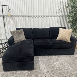 Crate & Barrel Black Sectional Sofa Couch - Reversible Chaise & Storage - Cleaned Delivery Available