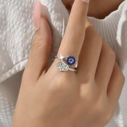 Rhinestone Hand & Evil Eye Decor Wrap Ring