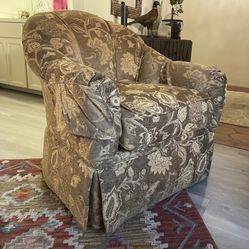 Kravet Tan Chenille Barrel Chair Set 