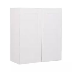 A000570A Hampton Bay Shaker 27 in. W x 12 in. D x 30 in. H Assembled Wall Cabinet in Satin White