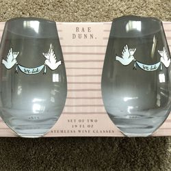 NIB Rae Dunn "We Did" Engagement Marriage Wedding Stemless Wine Glasses
