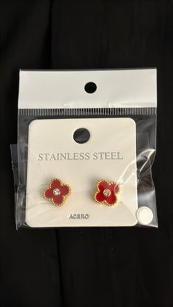 Red Flower Stainless Steel Stud Earrings